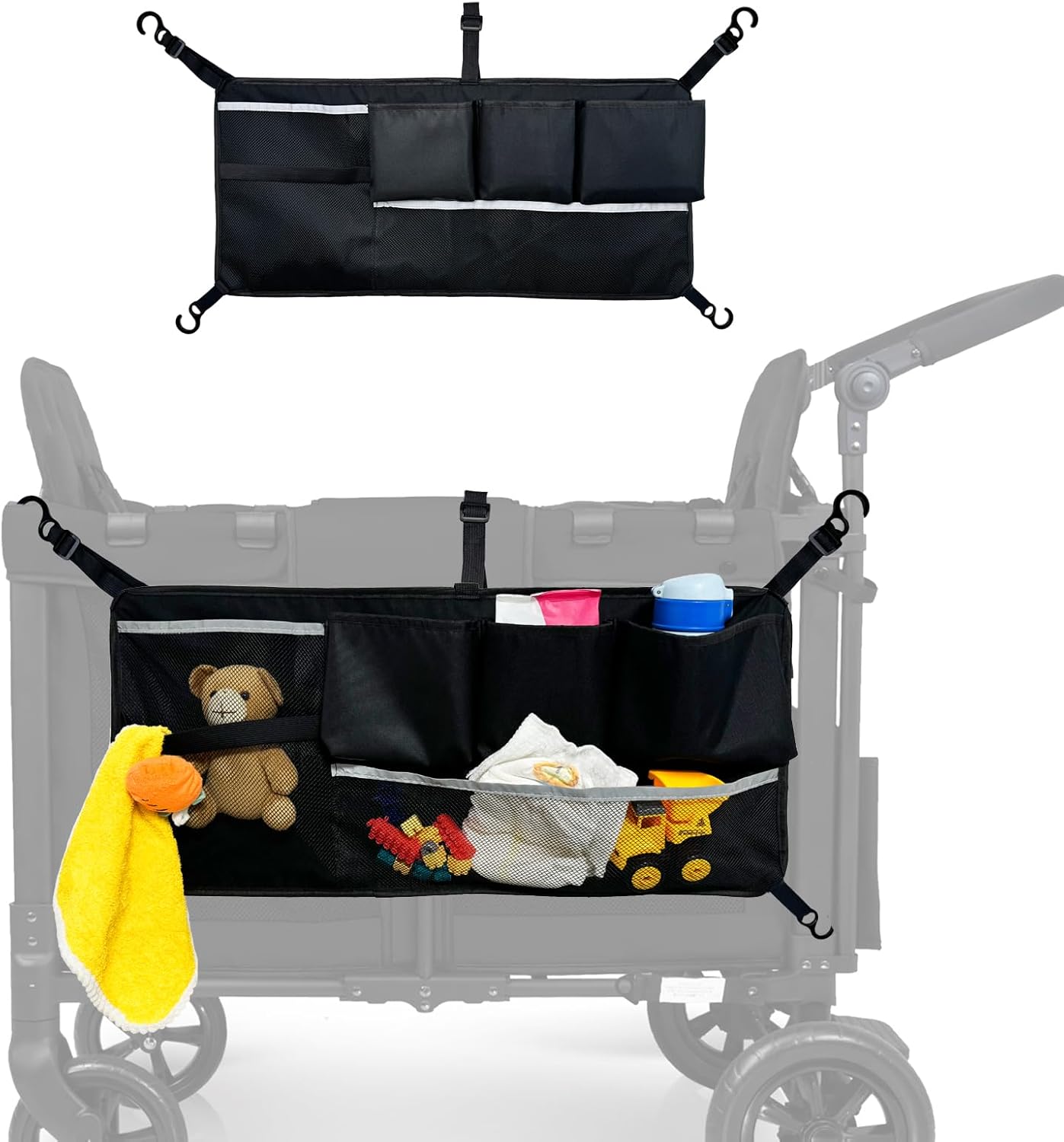 Stroller Cargo Net Organizer, Large Capacity Mesh Storage with Sorting Pockets, Compatible with W-Series and Universal Models